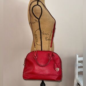 Michael Kors Smythe Chili Red large dome leather satchel Crossbody purse bag